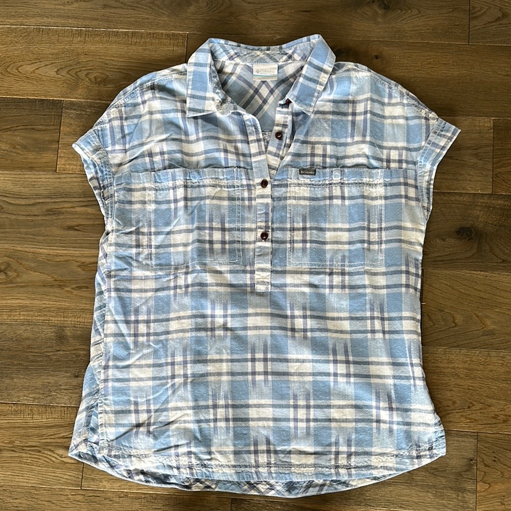 Columbia Plaid Shirt in Blue and White